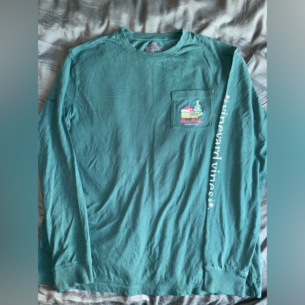 Vineyard Vines Green Happy Holidays Long Sleeve T-Shirt Hunter green Medium